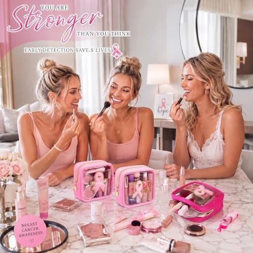 Abbylike 12 Pcs Breast Cancer Awareness Gifts for Women Makeup Bags Bulk