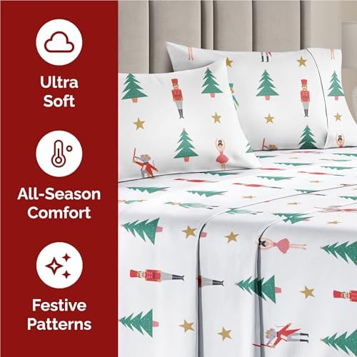 Christmas Sheet Set, Nutcracker Ballet, Holiday Xmas Bedding Set - Queen