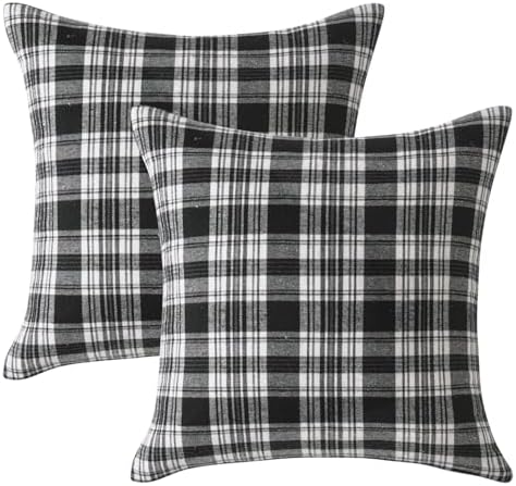 MIULEE Halloween Plaid Pillow Covers Scottish Tartan 16x16 Black and White