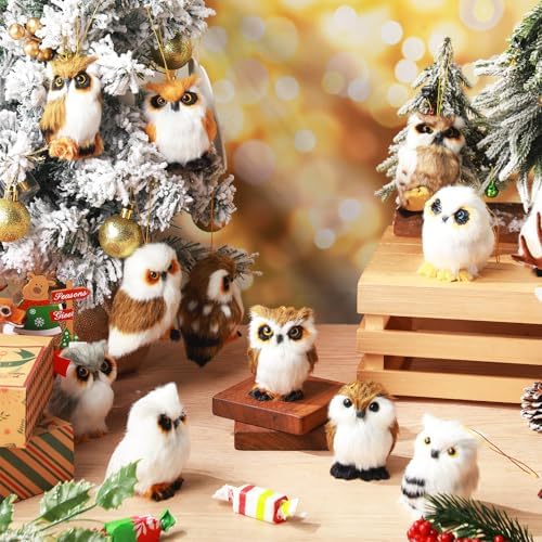 Skylety 15 Pcs Woodland Animal Ornaments Bulk,Various Owls