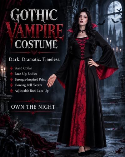 Vampire Costume for Women, Long Gothic Halloween Dress