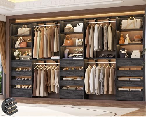 Aheaplus Closet System, 138.5" Closet Organizer with 12 Drawers & 4 Rods