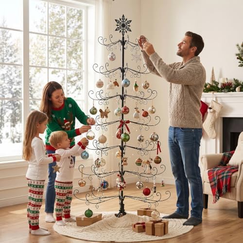 Karl Home 6 ft Wrought Iron Snowflake-Top Ornament Display Tree, Black