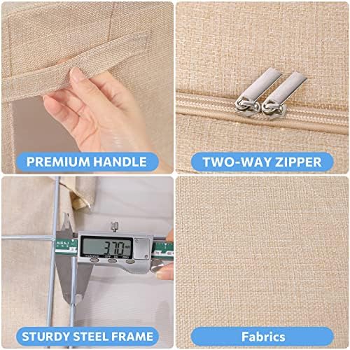 Clothes Storage Bins with Metal Frame, Clear Windows, 66L, Beige, 2-Pack