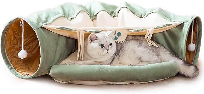 2-in-1 Cat Bed Play Tunnel with Removable Washable Mat for Pets Cats Dogs Rabbits and Pets Kittens for Home Foldable Soft Cat Tunnel Tubes Toys Pet Play Bed Indoor