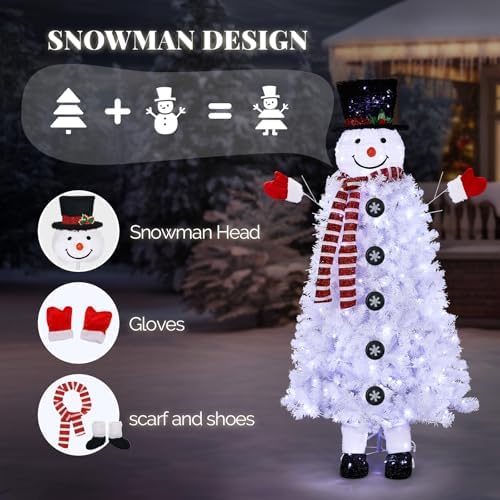 VINGLI 6ft Snowman Christmas Tree with 220 LED Lights, 708 Tips Artificial Xmas Tree, 10 Light Modes, Festive Indoor Christmas Decor for Holiday Party and Home Pre-Lit Design