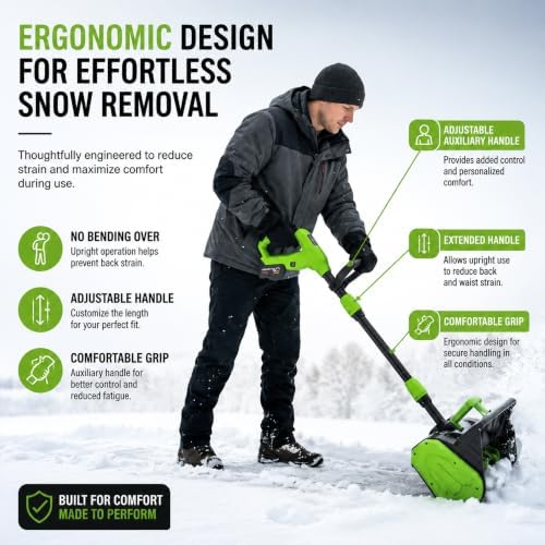 14" Cordless Snow Shovel w/ 2 Batteries, 830W Electric Snow Blower