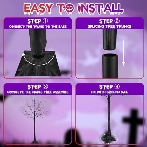 2 Pack 4FT Black Halloween Tree with 100 LED Orange and Purple Lights