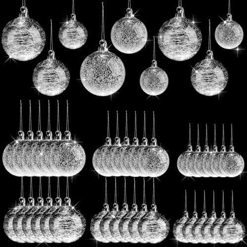 Uiifan 36 Pcs Clear Glass Christmas Ornaments Balls Bulk Blown Glass Christmas Tree Ornaments Assorted Size Iridescent Balls Xmas Tree Home Decorations (2.36 in,2.76 in,3.15 in)
