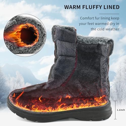 Ablanczoom Winter Snow Boots for Women: Comfortable Warm Fur Lined Womens Boots Outdoor Waterproof Non Slip Lace Up Walking Booties