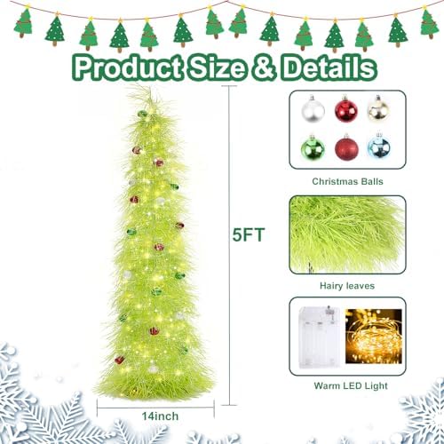 Christmas Tree 5FT Artificial Xmas Decor Pop Up with Decoration Fruit Green