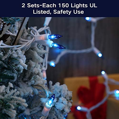 Brizled Incandescent Blue Christmas Lights, 69.6 ft, 300 Count, White Wire