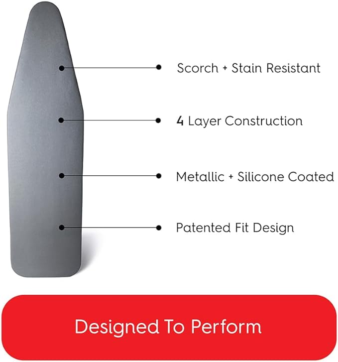 TIVIT Ironing Board Cover 15 x 54” – Made in Italy, Alumitek PRO Heat-Reflective, Thick 4-Layer Padding, Scorch & Stain Resistant