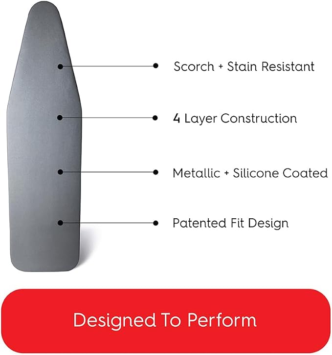 TIVIT Ironing Board Cover 18 x 54” – Made in Italy, Alumitek PRO Heat-Reflective, Thick 4-Layer Padding, Scorch & Stain Resistant