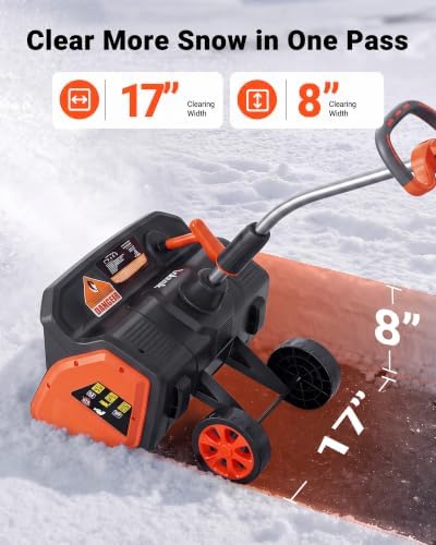 VOLTASK 48V 17-Inch Electric Snow Shovel with Wheels, 1200W Brushless Motor