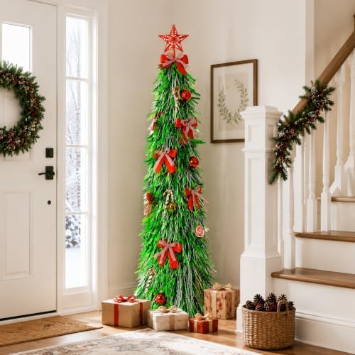 Christmas Tree 5FT Artificial Xmas Decor Pop Up with Decoration Green-Silver
