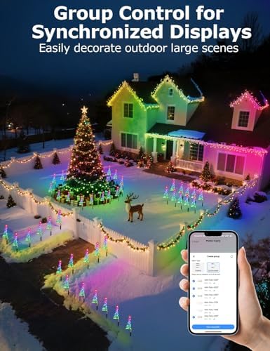 2 x 10 Pack Christmas Pathway Lights Outdoor with RGBW DIY Modes, APP Control Spiral Lighted Xmas Tree Path Lights with Scene Modes, Schedule & Music, Christmas Yard Decorations Outdoor Waterproof