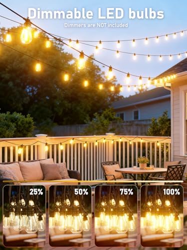 60FT LED Outdoor String Lights with 16+1 Edison Shatterproof Waterproof Bulbs, 2700K Commercial Grade Patio Lights, Heavy Duty Outside Hanging for Garden Porch Deck Decor