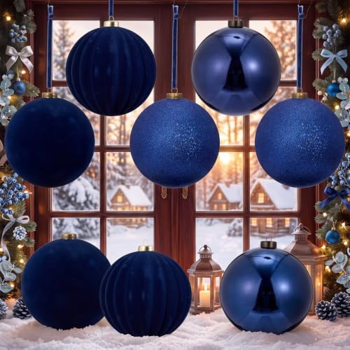 Liliful 8 Pcs 6 Inch Extra Large Christmas Ball Ornaments Decor, Navy Blue