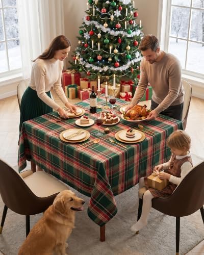 Christmas Tablecloth Square, Farmhouse Buffalo Plaid, 54x54 Inch