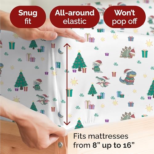 Christmas Sheet Set, Christmas Dinos, Holiday Xmas Bedding Set - Full Size