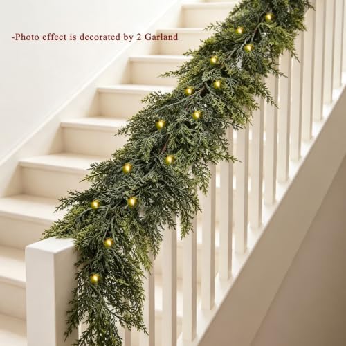 6FT Christmas Garland with Lights, Real Touch Cedar Garland