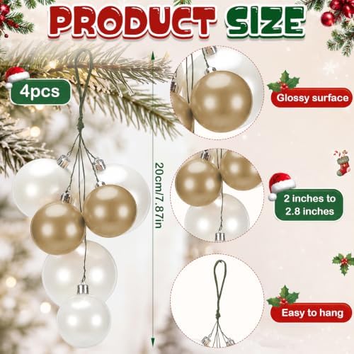 Roowest 4 Sets Large Gold White Christmas Ball Clusters Ornaments Decor