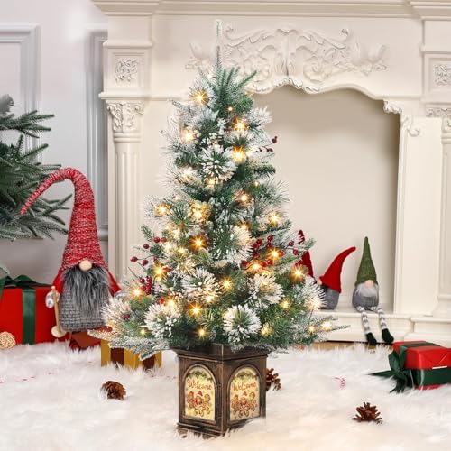 3FT Mini Christmas Tree with Battery Operated Lights for Holiday Decor