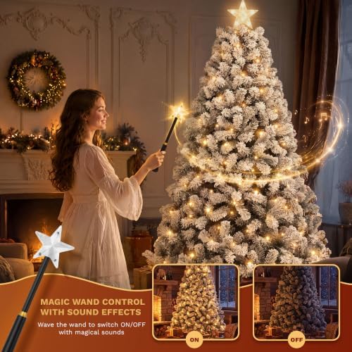 YITAHOME Prelit Magic Flocked Artificial Christmas Tree 7.5ft with Wand