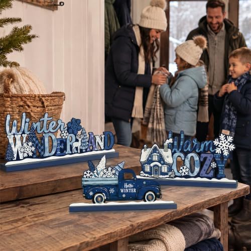 3Pcs Christmas Table Decorations, Blue Christmas Decor Indoor