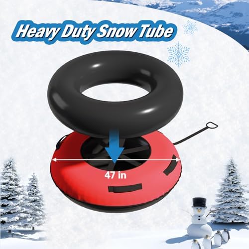 44/47 Inch River Tube withPremium Canvas Cover, Towable Snow Tube for Winter Sports, Blue/Red
