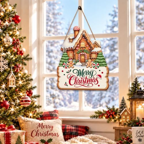 Christmas Decorations Gingerbread House Hanging Wooden Front Door Sign