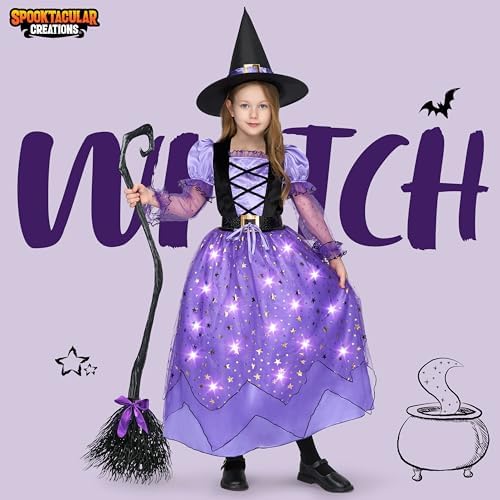 Spooktacular Creations Girls Witch Costume, Light up Witch Costume Kids, Starry Dress for Child Halloween Role Play Parties