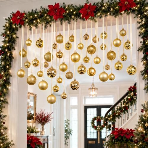 Halloscume 78 Pcs Christmas Ball Ornaments Ceiling Hanging Decor, Beige