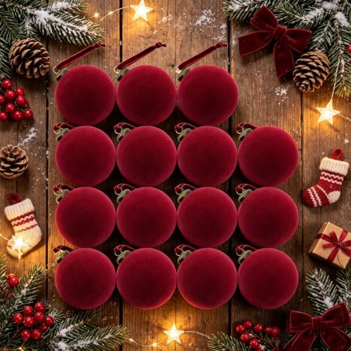 15 Pcs Red Velvet Christmas Ball Ornaments,3.15 Christmas Hanging Ornaments