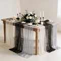 Artoid Mode 6PC Beige Black White Gauze Table Runner 120 Inch 10FT, Glitter Metallic Foil Sheer for Wedding Anniversary Holiday Birthday Home Party Decor