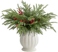 60 Pcs Christmas Norfolk Pine Branches Red Berry Stems Faux Christmas Sprig