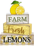 Moucuny 4 Pcs Summer Lemon Decor Summer Wooden Table Decorations