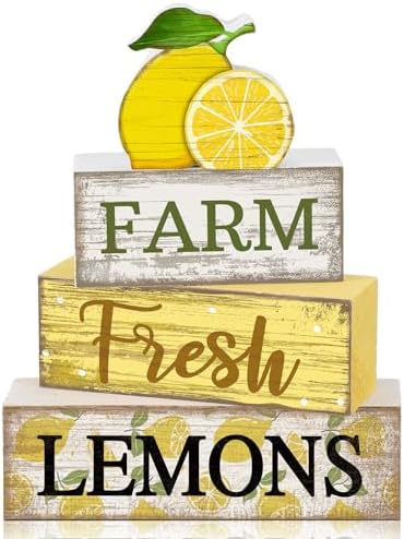 Moucuny 4 Pcs Summer Lemon Decor Summer Wooden Table Decorations