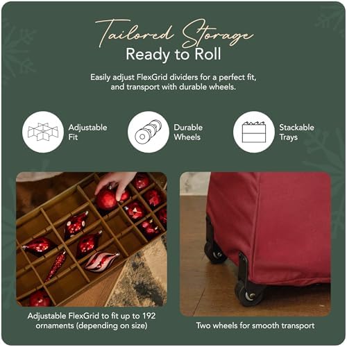 Covermates Rolling Adjustable Ornament Storage Bag, 25.5"W x 13"D x 18.5"H