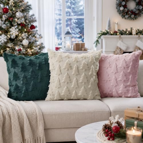 DFXSZ Christmas Tree Pillow Covers 18x18 Set of 2 Christmas Decor Pink