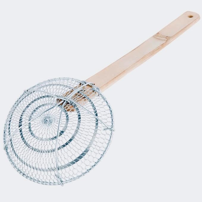 6-Inch Galvanized Steel Spider Strainer – Fine Mesh Skimmer with Natural Bamboo Handle for Cooking & Frying, Ideal for Home & Professional Kitchens