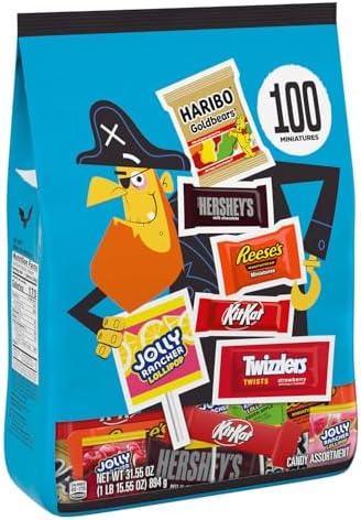 HERSHEY'S Miniatures Assorted Flavored, Halloween Candy Bulk Bag, 31.55 oz (100 Pieces)