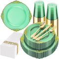 Hioasis 175 Pcs Clear Green Plates for Party