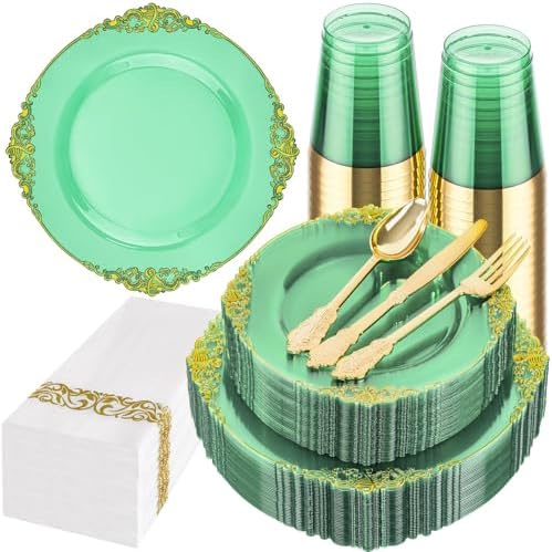 Hioasis 175 Pcs Clear Green Plates for Party
