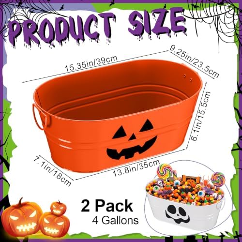 Zonon 2 Pack Halloween Galvanized Buckets, 4 Gal Halloween Candy Bowl