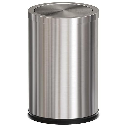 Brushed Nickel Bathroom Trash Can,Stainless Steel Garbage Can with Fild Lid,Small Trash Can for Bedroom,Hotel,Office,Laundry(Sliver)