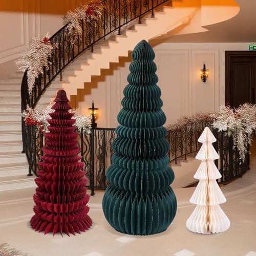 3 Pcs Large Honeycomb Christmas Tree,Classic,Green, Red, White
