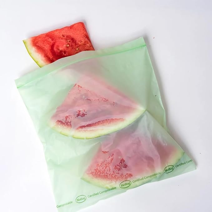 BioBag 100% Certified Compostable Resealable Food Storage Bags, 180 Count, Gallon, Perfect for Refrigerator or Freezer