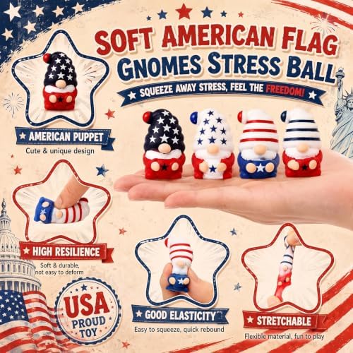 Thenshop 20 Pcs Patriotic Gnome Soft Relief Favors Bulk 4 Designs